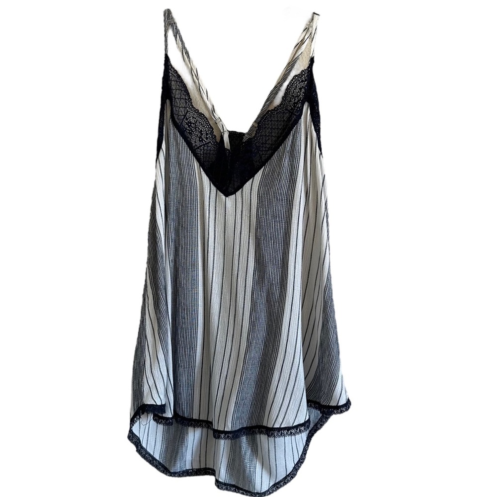 NWT Lovestitch Striped Camisole Tank with Lace Navy & Ivory Sz M - Picture 1 of 13